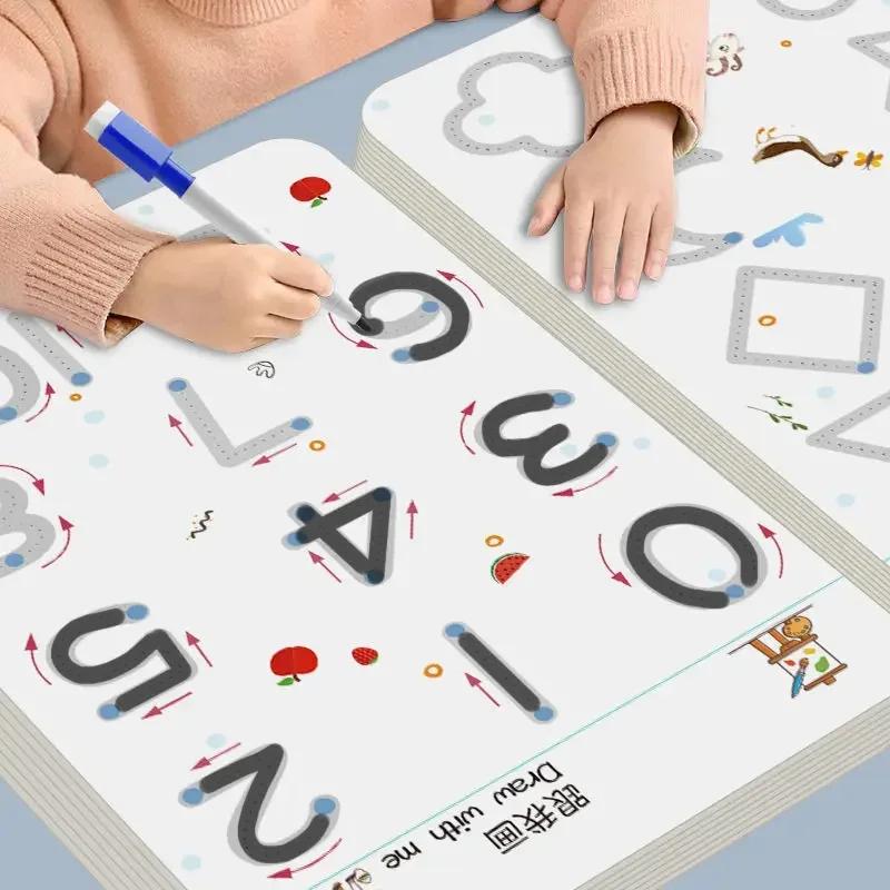 Kids Educational Workbooks - 魔法のトレースワークブック 子供向け教育モンテッソーリ本 ペンコントロールトレーニング 再利用可能なカリグラフィーコピーブック 子供向け