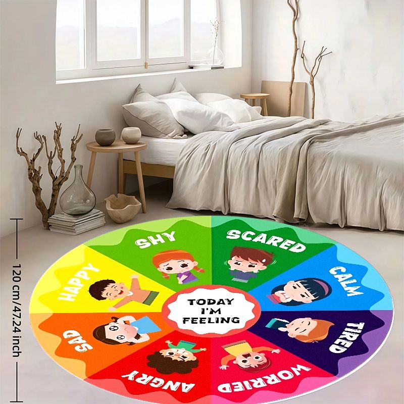 Kids Education Charts - 感情の輪 キッズラウンドラグ フランネル製 幼児部屋用感情チャート 落ち着く 怒る
