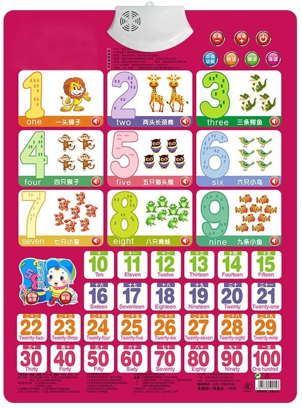 Kids Education Charts - 子供のための数字学習カードブック,赤ちゃんの音のウォールチャート,幼児教育の目覚め,電子機械のおもちゃ,1〜100