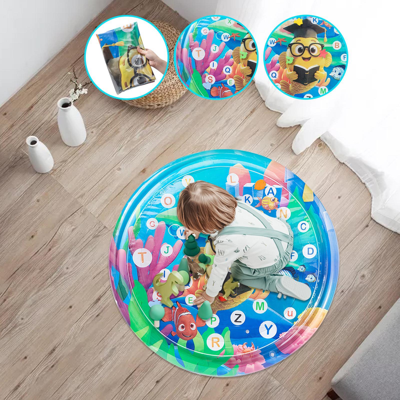 Kids Educational Mat - 105cmベビー用水遊びマット PVC幼児用楽しいアクティビティインフレータブルパッド キッズウォータープレイマットクッション 早期教育感覚玩具