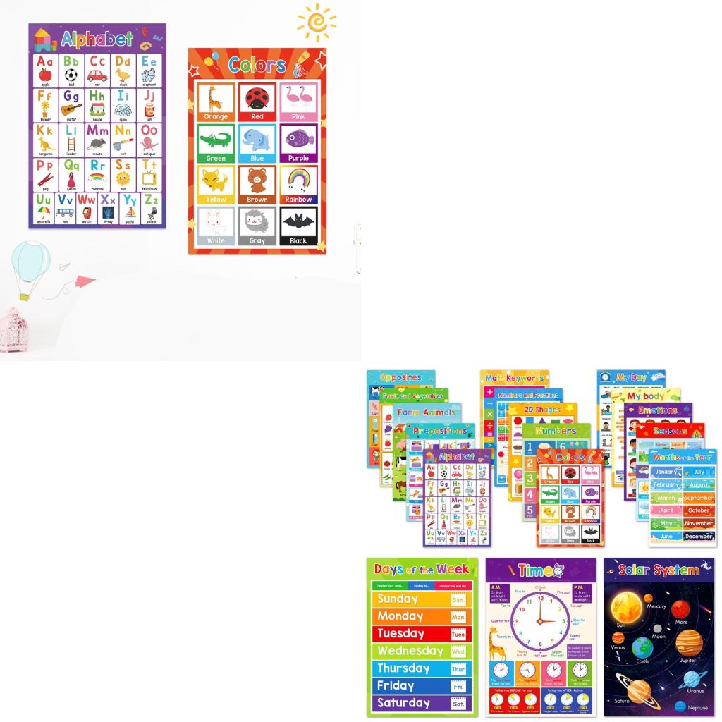 Kids Education Charts - カラフルなフルーツ野菜動物学習ポスターチャート未就学児の学生向け