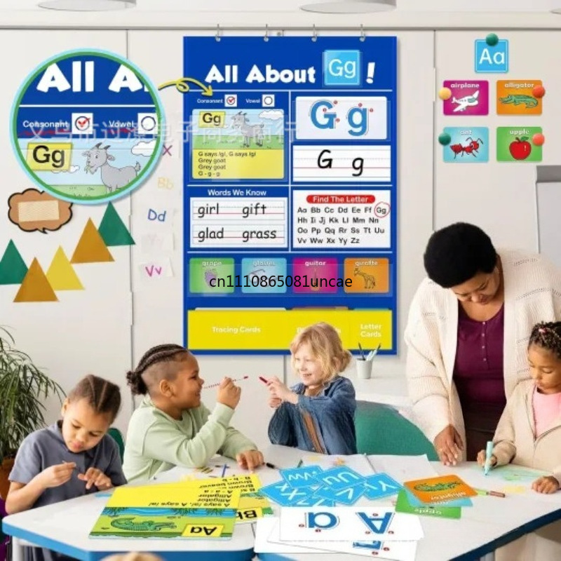 Kids Education Charts - クリエイティブアルファベット学習ポケットチャート子供用早期教育ウォールチャートおもちゃ