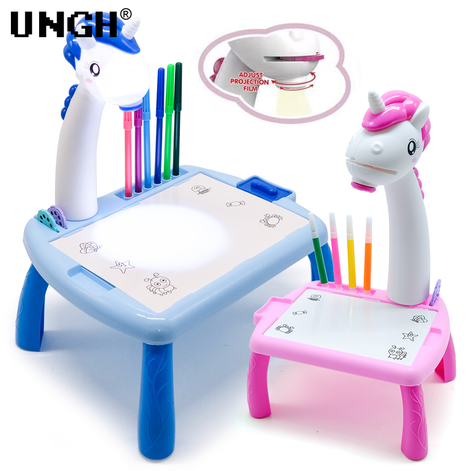 Drawing Projector Kids - UNGH 子供 LED プロジェクター描画テーブルおもちゃ絵画セットテーブル教育委員会学習ツール子供のための絵画おもちゃ
