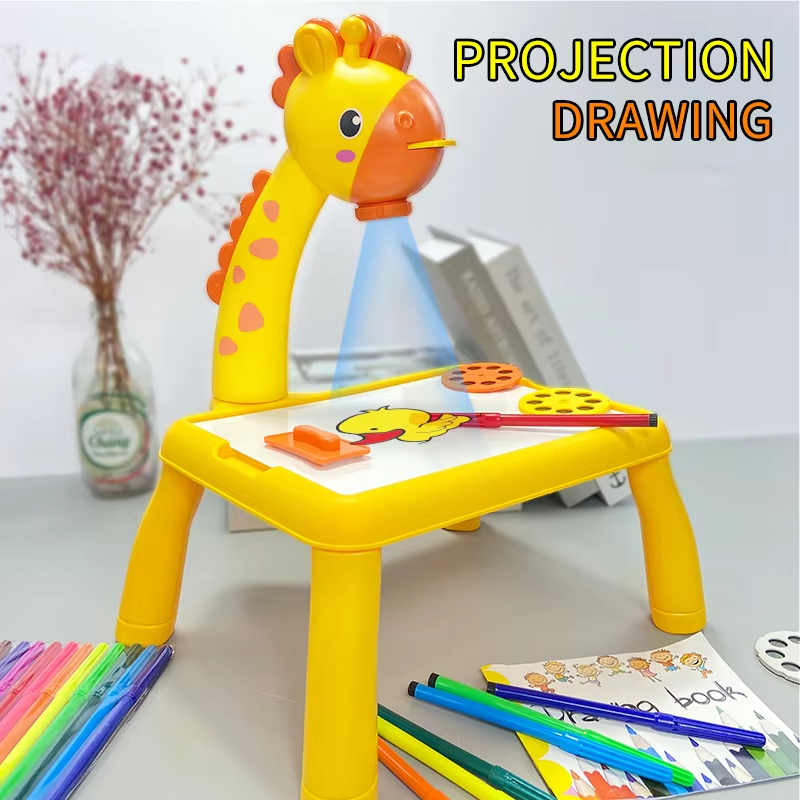 Drawing Projector Kids - 子供用プロジェクターお絵かきボード、トレーシングプロジェクション付きミニアートデスク、創造的な教育学習玩具ギフト