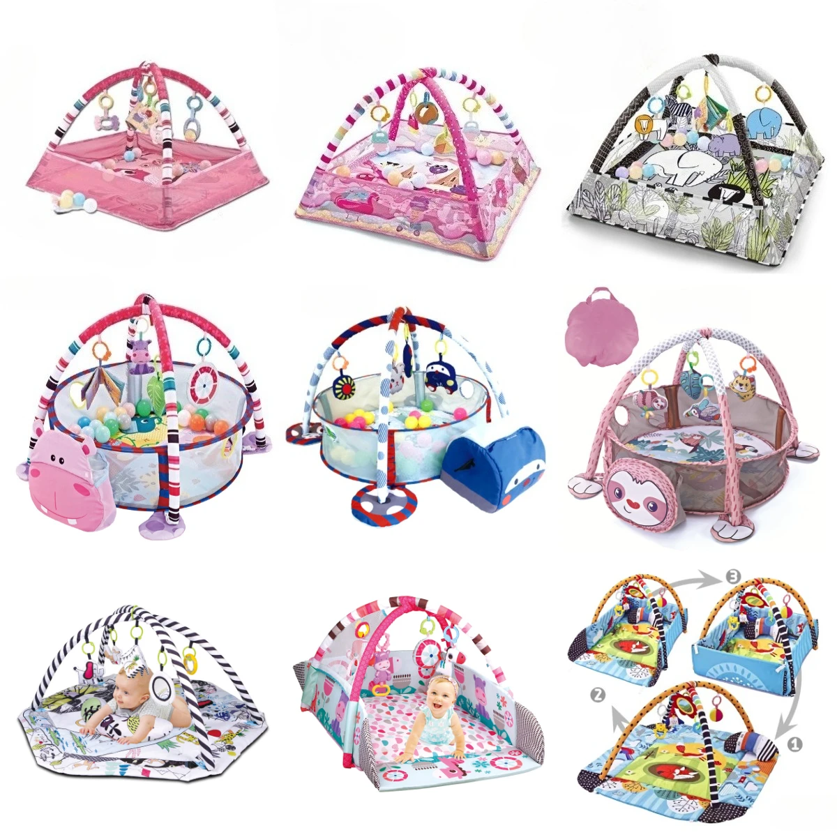 Kids Educational Mat - 子供用教育フィットネスフレーム、プレイマットラック、クロールブランケット、幼児用プレイラグ、ギフト、キッズアクティビティマットジム、ベビーおもちゃ、新品