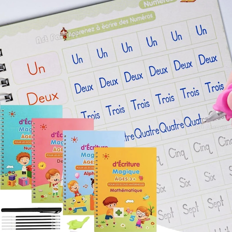 Kids Educational Workbooks - マジックフレンチコピーブック溝練習コピーブック子供ノートブック学習数字フランス語文字書道書き込み練習帳