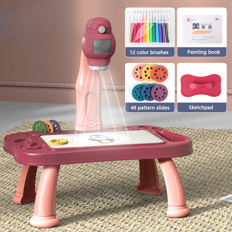 Drawing Projector Kids - 子供用LEDプロジェクター,アート描画テーブルセット,子供用ペイントボード,オフィス,工芸品,教育学習,ペイントツール,女の子へのギフト