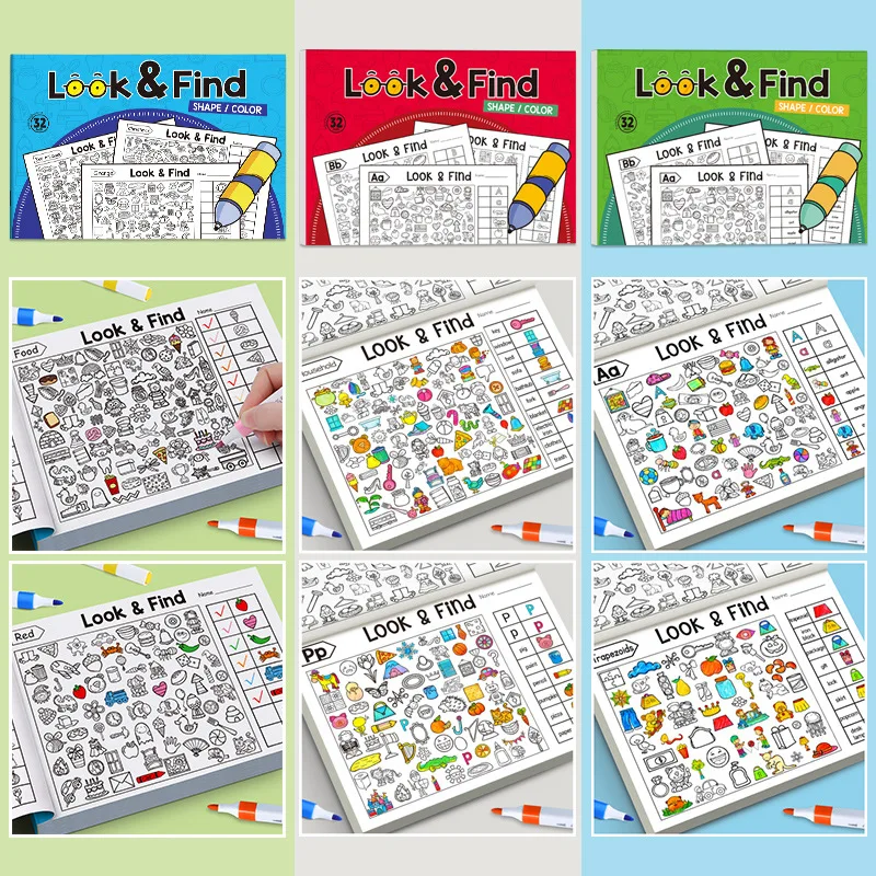 Kids Educational Workbooks - 子供向け隠れ物塗り絵帳、見つけ&見つけアクティビティワークブック、視覚認識の集中力と注意力を養う教育パズルブック
