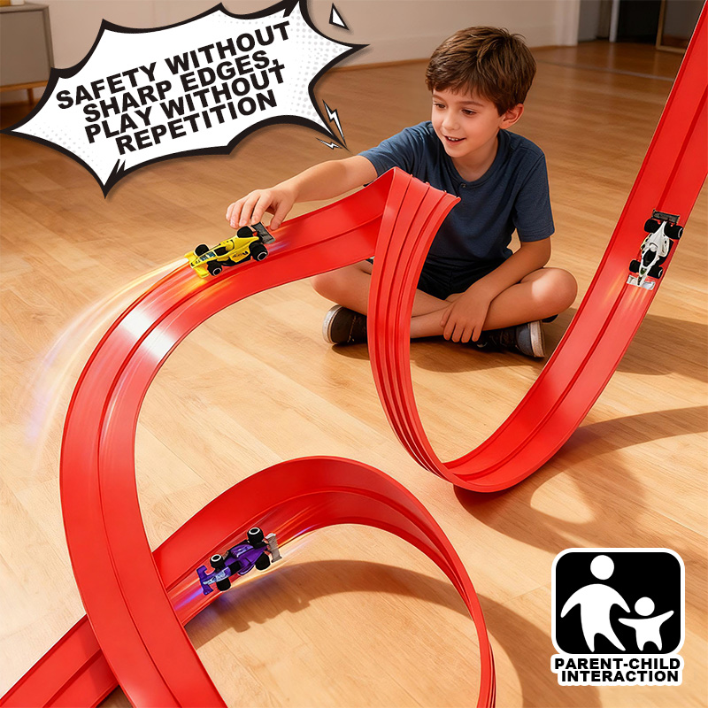 Kids Educational Device - 組み立て式トラックカー | 柔軟なソフトトラックと複数のレーシングカー。 男の子向けレーシングおもちゃ、子供向け知育玩具。