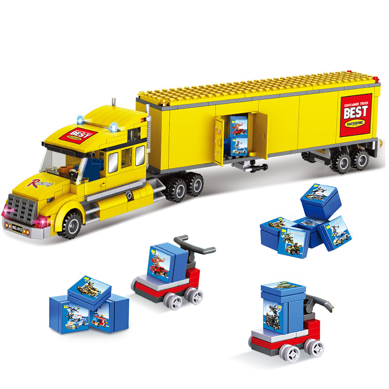 Kids Education Sites - 新しい近代都市大型貨物トラックセミトレーラートラック大型重量物運搬車カーモデルビルディングブロックレンガ子供のおもちゃ