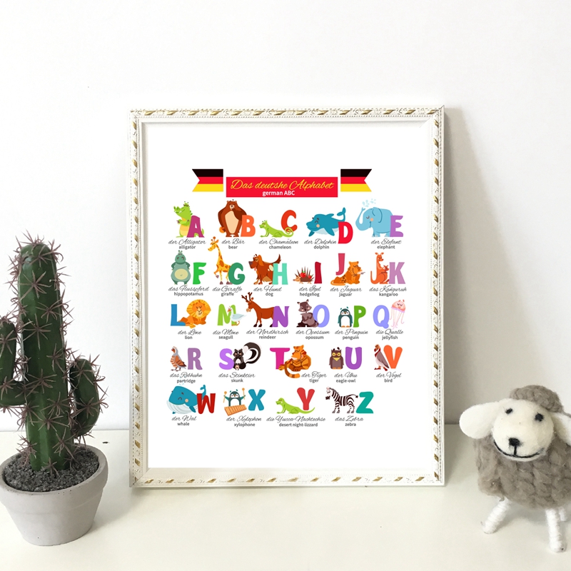 ドイツ語アルファベット動物保育園壁アートキャンバス絵画教育ポ - Kids Educational Posters のレビューと価格
