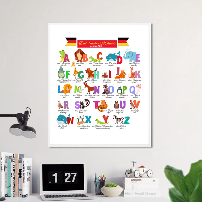 ドイツ語アルファベット動物保育園壁アートキャンバス絵画教育ポ - Kids Educational Posters のレビューと価格