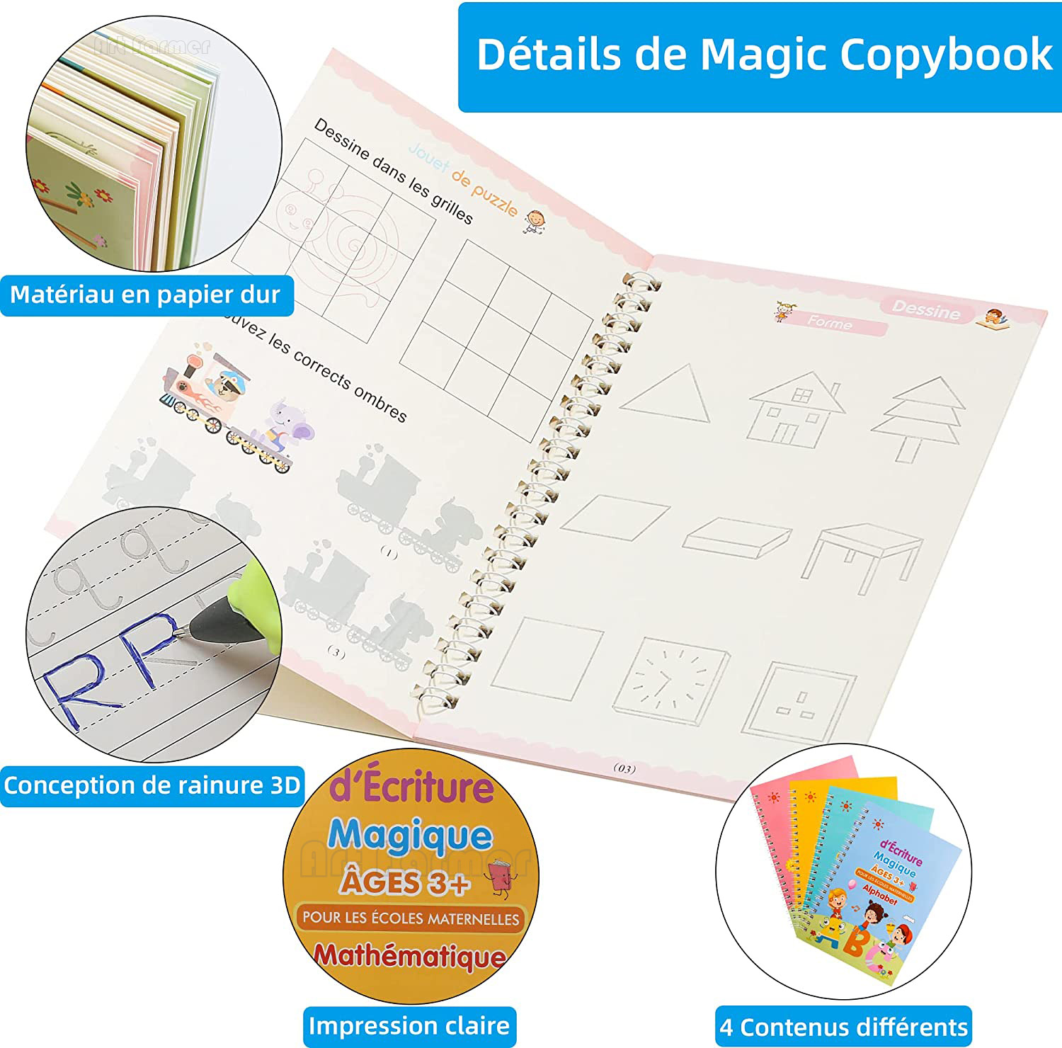 マジックフレンチコピーブック溝練習コピーブック子供ノートブッ - Kids Educational Workbooks のレビューと価格