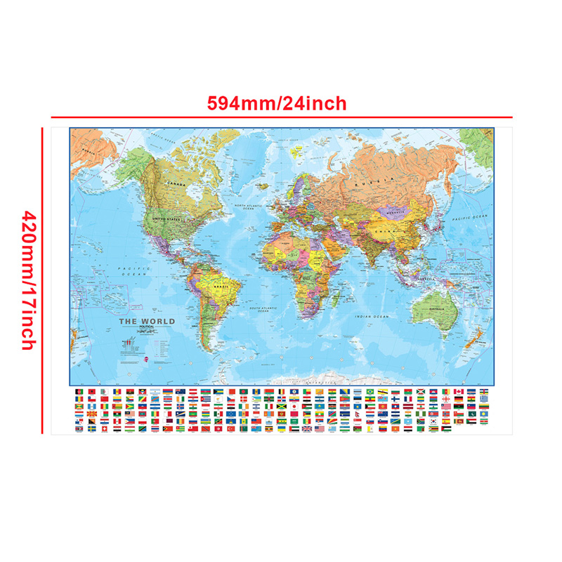 A2 世界地図 59*42 センチメートルフラグ付きレトロパ - Kids Educational Posters のレビューと価格