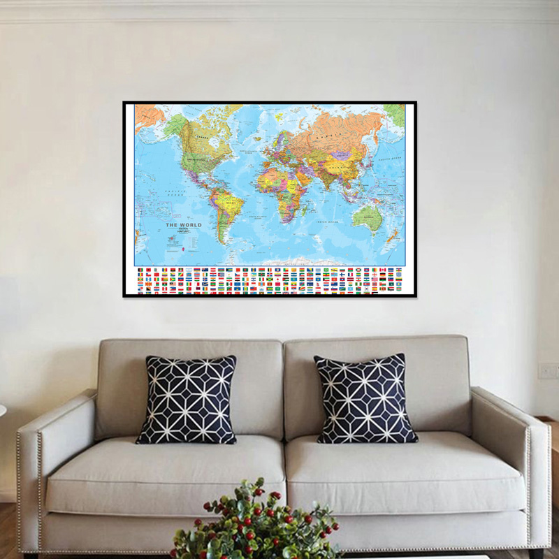 A2 世界地図 59*42 センチメートルフラグ付きレトロパ - Kids Educational Posters のレビューと価格
