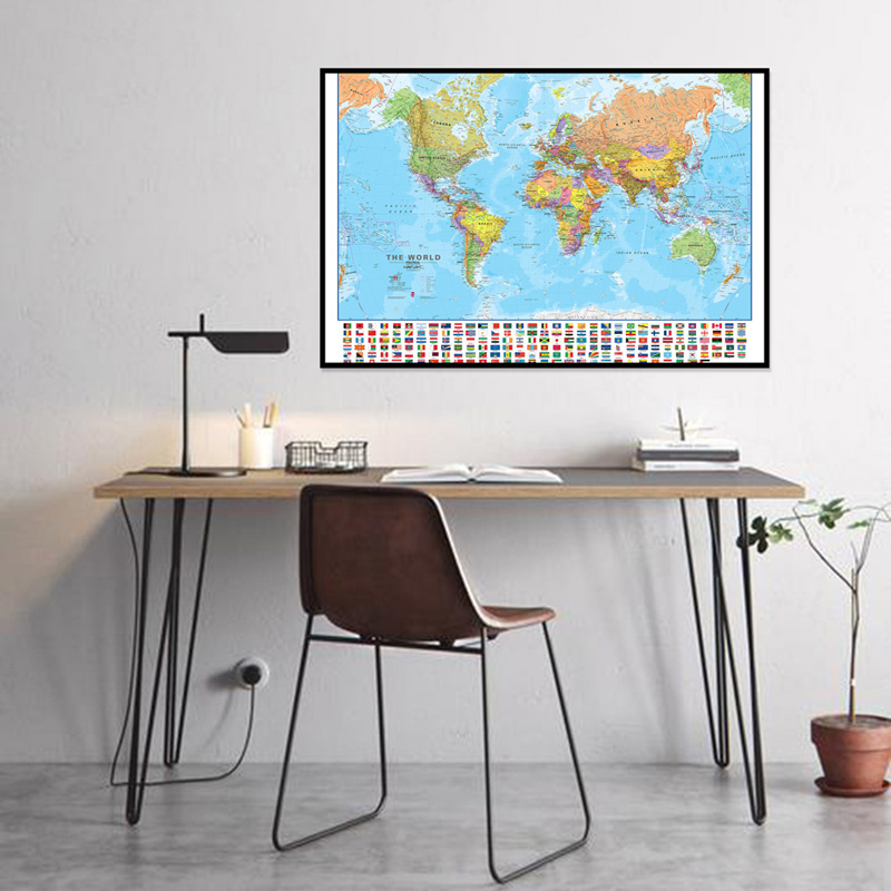 A2 世界地図 59*42 センチメートルフラグ付きレトロパ - Kids Educational Posters のレビューと価格