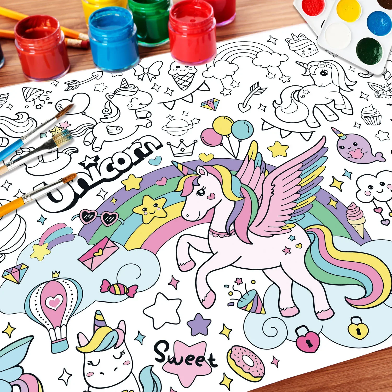新しいユニコーン塗り絵ブック 子供用 大型塗り絵ポスター テ - Kids Educational Posters のレビューと価格