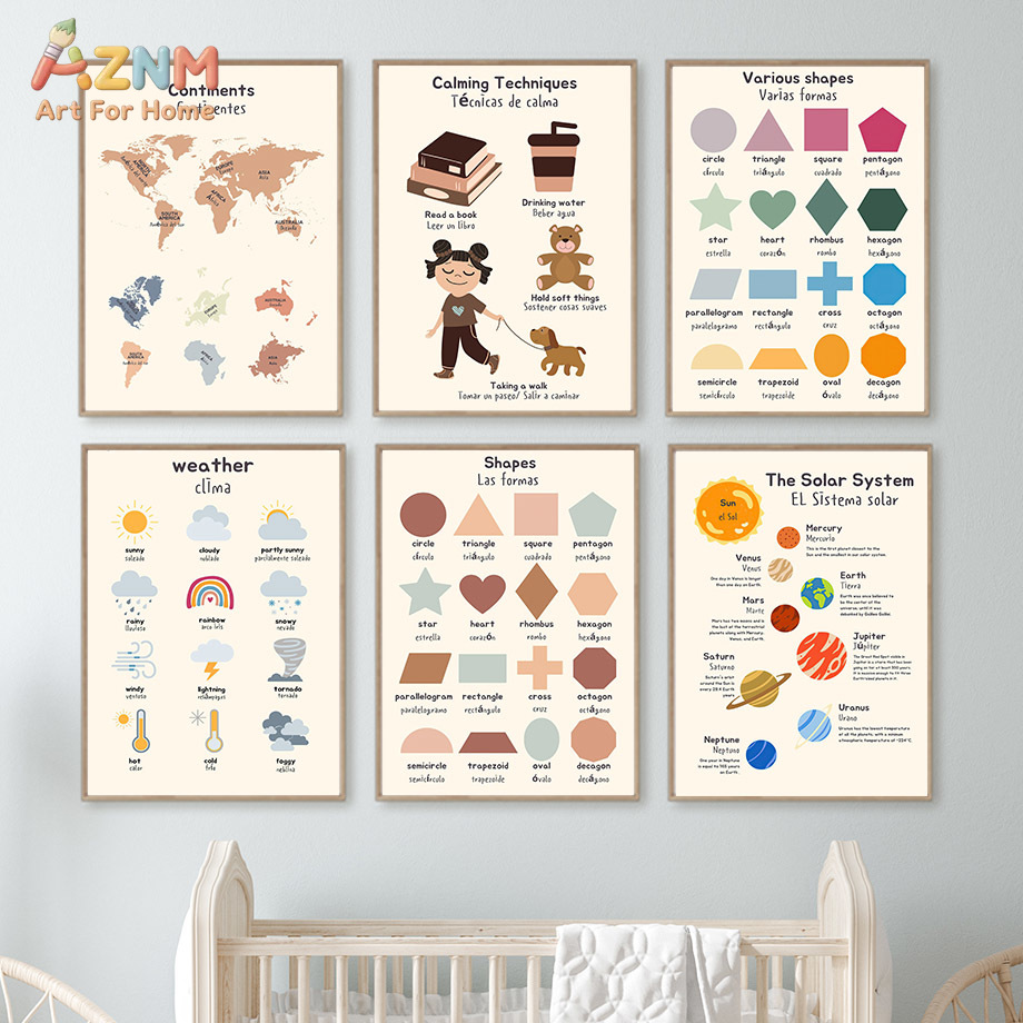 AZNM バイリンガル スペイン語 英語 子供用教育用キャン - Kids Education Charts のレビューと価格